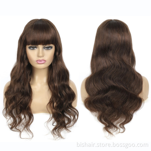 Wholesale Body Wave Wigs With Bangs Long Inch Fringe Wig Colored Cheap Brazilian Human Remy Hair Machine Made Wig For Women